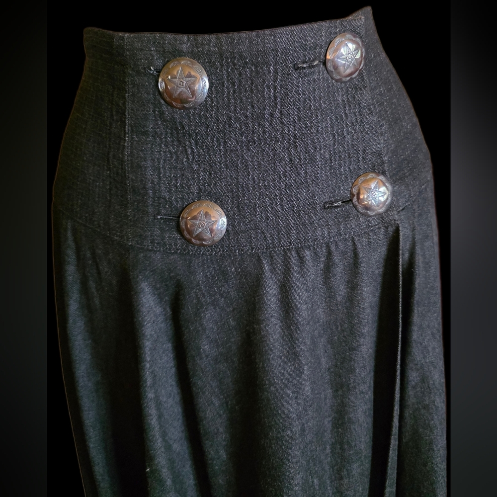 Vintage Robellas Elegant Black High-Waisted Skirt Grey Denim